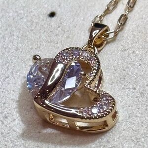 Crystal Heart Pendant 14k Gold overlay Necklace Made W/ Swarovski Crystal